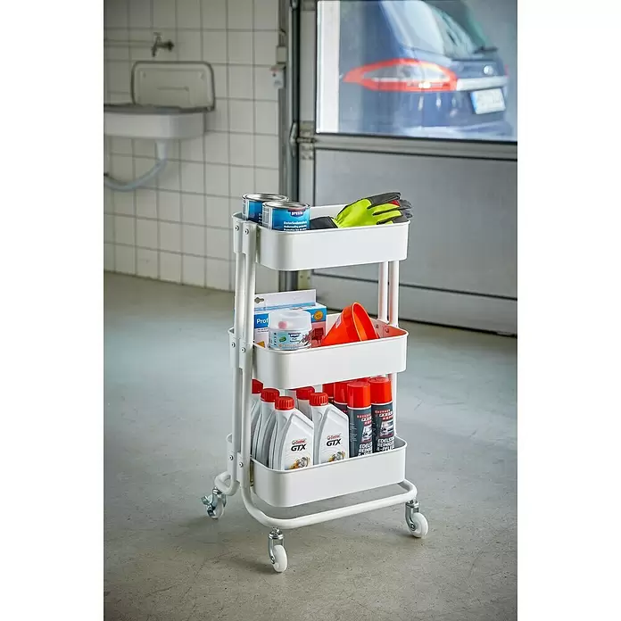 Regalux Beistellwagen - L x B x H: 35,5 x 43 x 86 cm, Anzahl Fächer: 3 Stk., Weiß - Stimmungsaufnahme