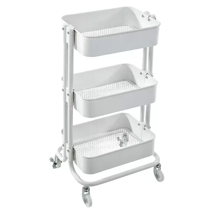 Regalux Beistellwagen - L x B x H: 35,5 x 43 x 86 cm, Anzahl Fächer: 3 Stk., Weiß - Diagonale Ansicht
