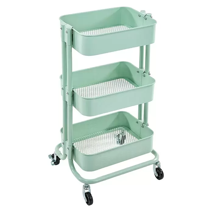 Regalux Beistellwagen - L x B x H: 35,5 x 43 x 86 cm, Anzahl Fächer: 3 Stk., Grün - Diagonale Ansicht