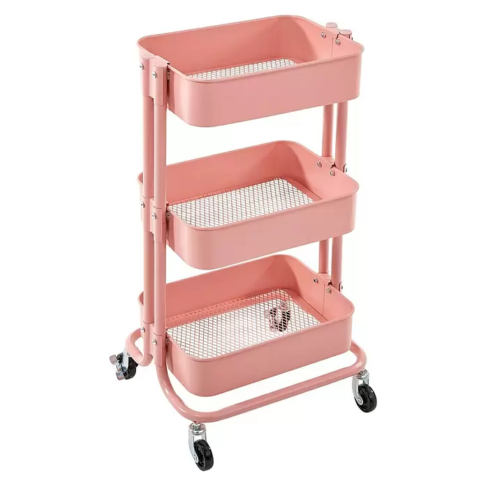 Regalux Beistellwagen - L x B x H: 35,5 x 43 x 86 cm, Anzahl Fächer: 3 Stk., Pink - Diagonale Ansicht