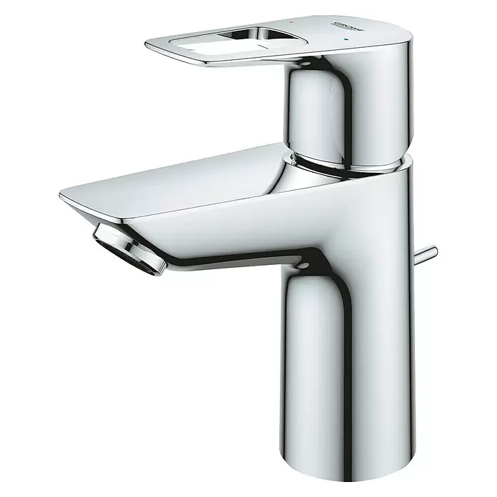 Grohe Waschtischarmatur S-Size - Chrom, Glänzend, Energiespar-Funktion, Mit Bügelhebel - Diagonale Ansicht