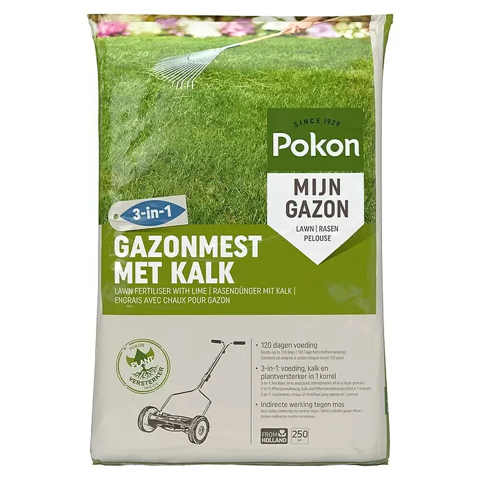 Pokon Gazonmest - 16,8 kg, Inhoud voldoende voor ca.: 250 m² - Vooraanzicht