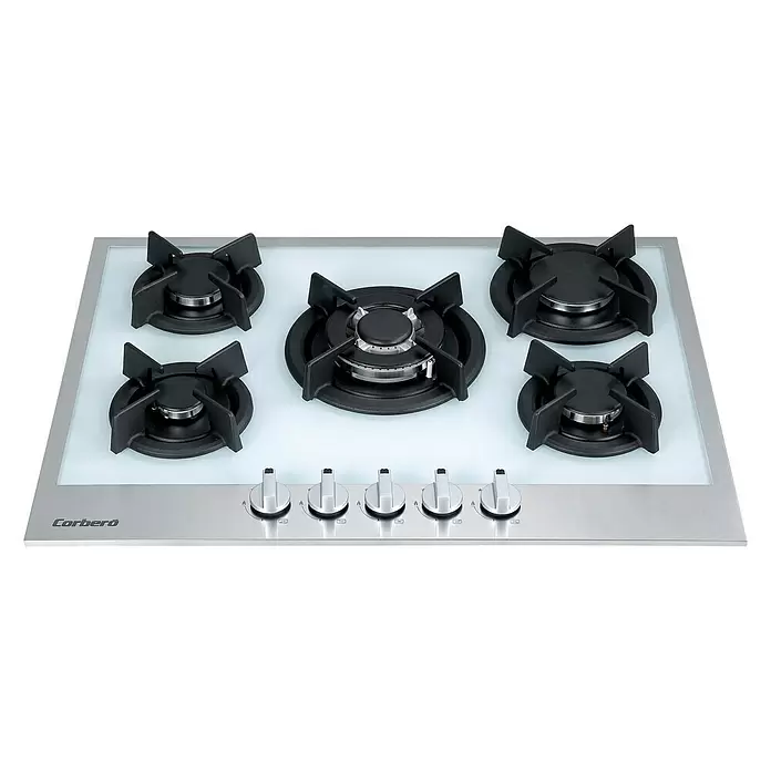 Corberó Placa de cocción de gas CPCGXY7029W - Zonas de cocción: 5 ud., Gas, Cierre de seguridad, Vitrocerámica - Vista angular