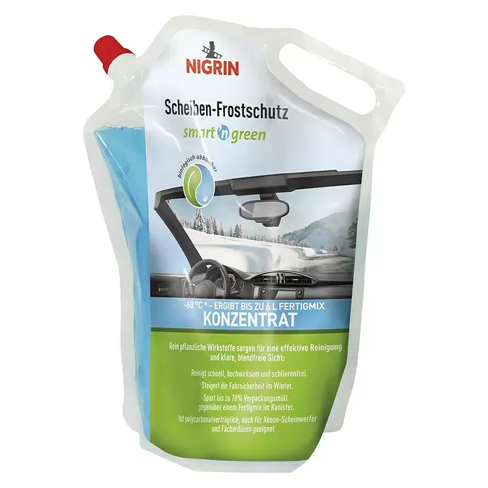 Nigrin Scheibenfrostschutz-Konzentrat Smart´n Green - 2 l, Ergiebigkeit: Bis zu 6 l Frostschutz - Vorderansicht