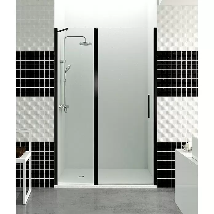 GME Mampara de ducha frontal Open Combi D 60+85 - 145 x 195 cm, Espesor: 6 mm, Negro - Foto ambiente