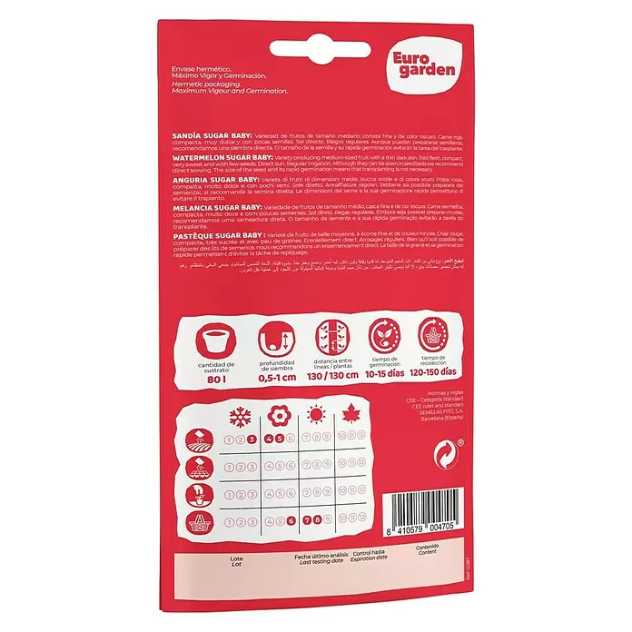 Euro Garden Semillas de vegetales Sandía sugar baby - Cosecha: Junio - Vista trasera