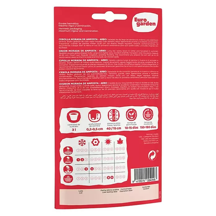 Euro Garden Bulbos de cebolla Morada Amposta - Cosecha: Agosto, 5 g - Vista trasera