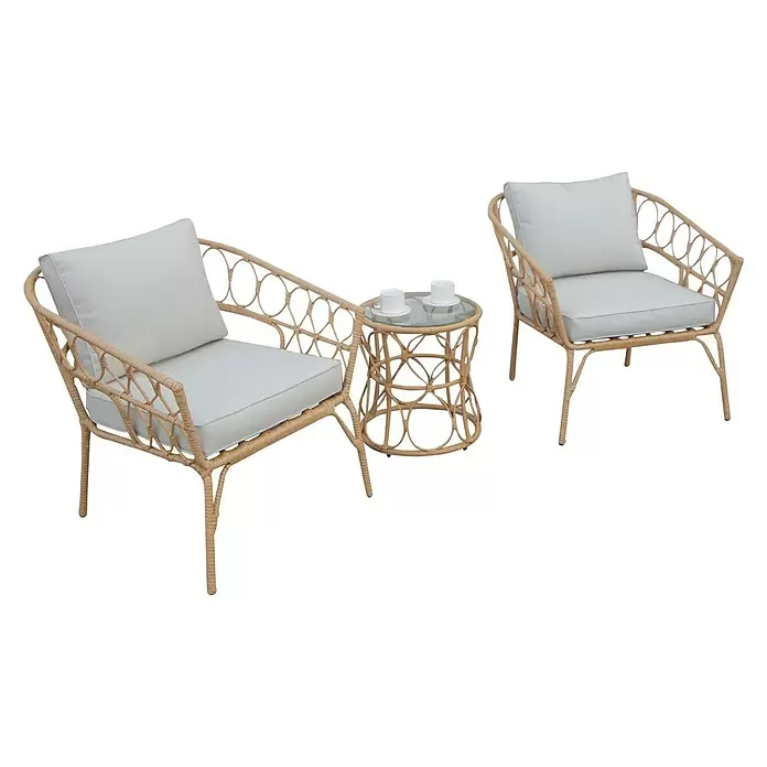 Conjunto de muebles Salomé - 3 piezas, Ratán sintético, Marrón - Vista angular