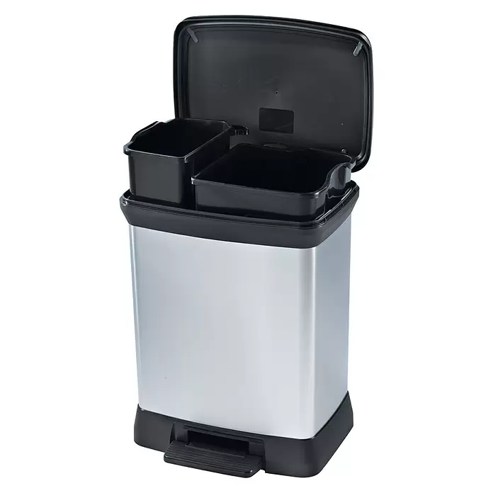 Cubo con pedal Reciclaje Duo - 30 l, Gris, Negro, Rectangular, Metal - Vista angular