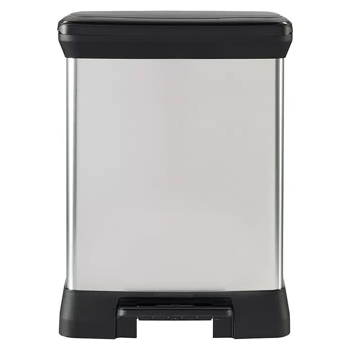 Cubo con pedal Reciclaje Duo - 30 l, Gris, Negro, Rectangular, Metal - Vista frontal