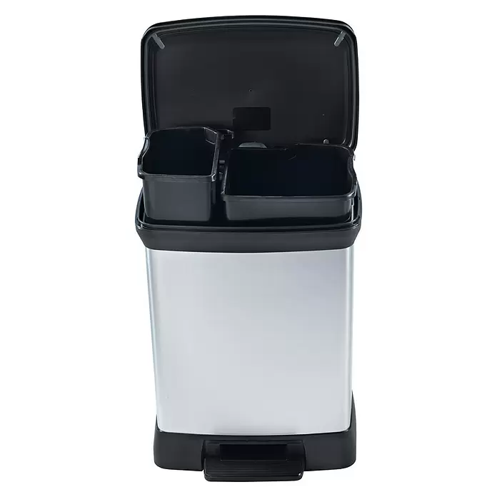 Cubo con pedal Reciclaje Duo - 30 l, Gris, Negro, Rectangular, Metal - Vista frontal