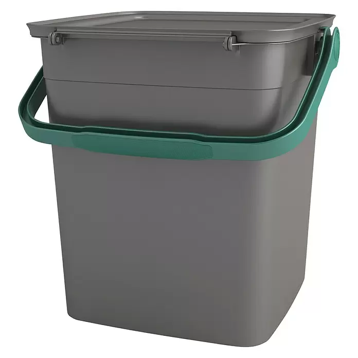 Cubo de basura Bio compost - 9 l, Gris, Rectangular, Polipropileno - Vista angular