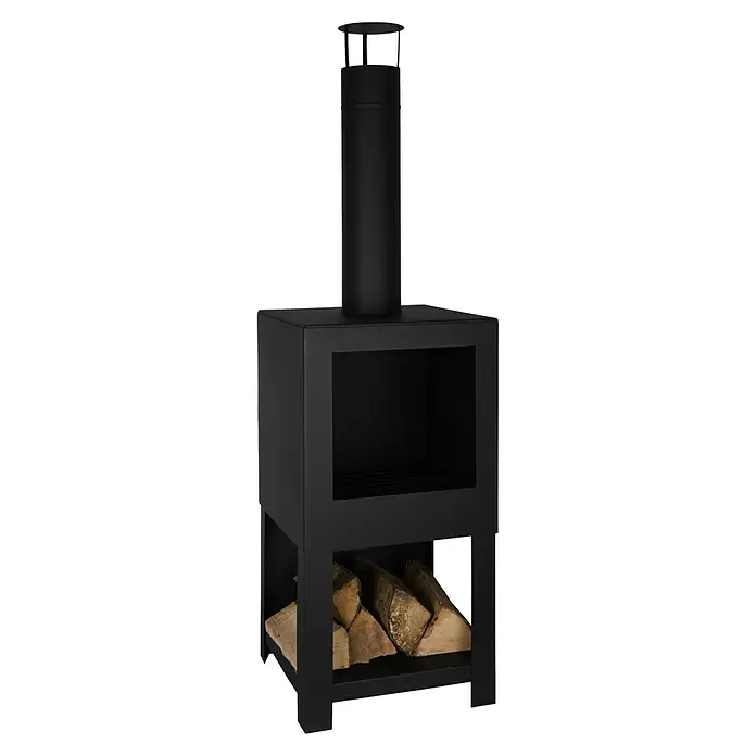 Esschert Design Fancy Flames Tuinhaard - Metaal, Zwart - Diagonaal zicht