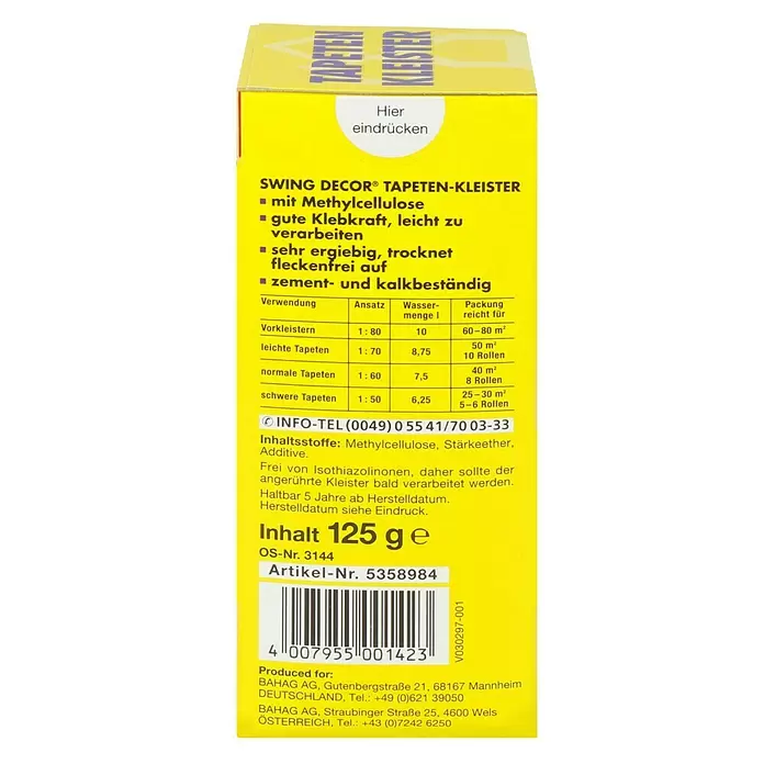 Swing Decor Tapetenkleister - 125 g - Linke Seitenansicht