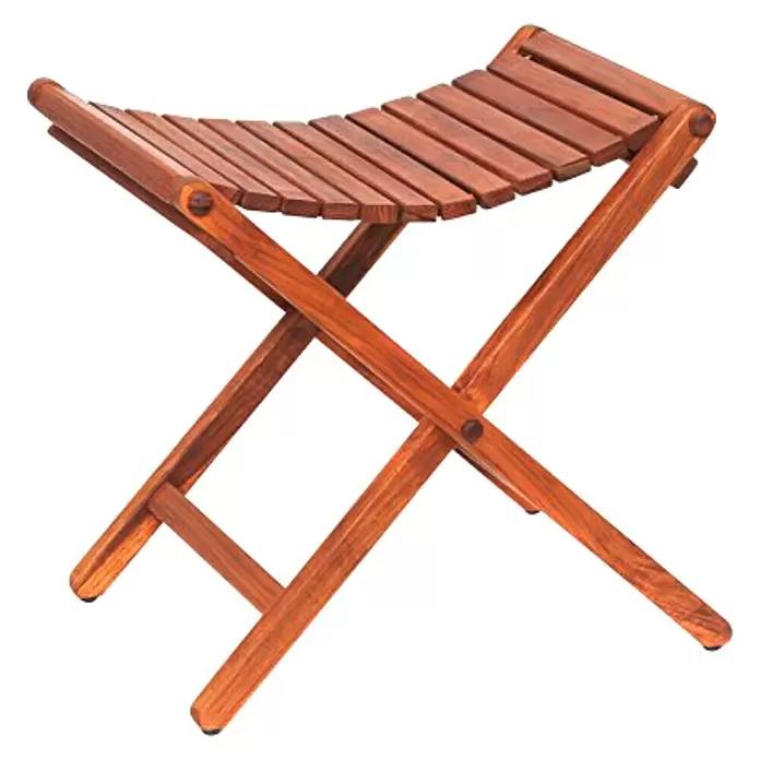 Taburete para baño Asinox plegable - L x An x Al: 41 x 46 x 46 cm, Madera de teca, Marrón - Vista angular