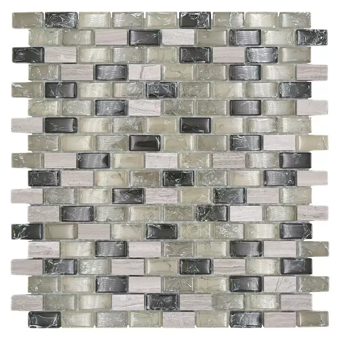 Mozaïektegel brick glas Mix XIC B1152 - 30 x 28,5 cm, Grijs/Groen, Glanzend - Bovenaanzicht
