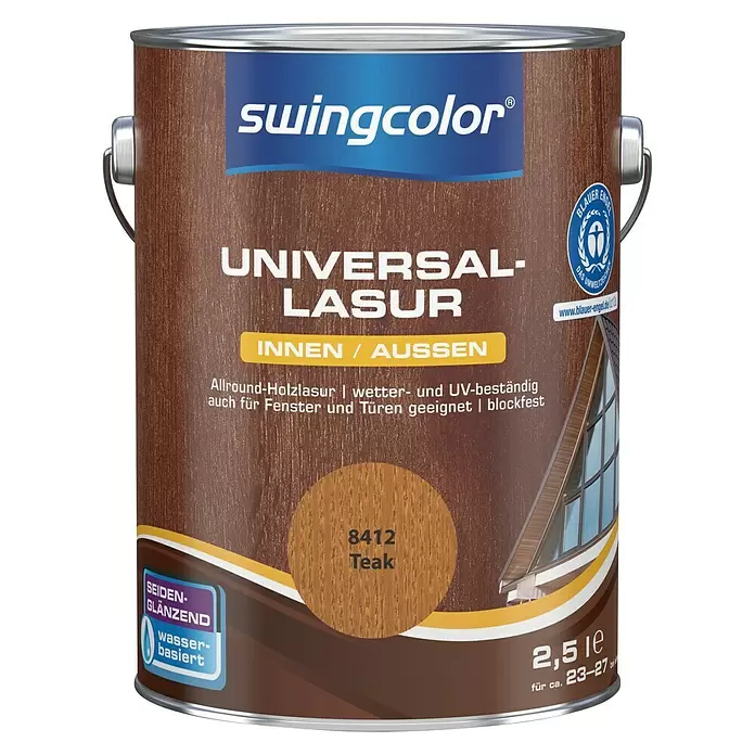 swingcolor Universal-Lasur - Teak, 2,5 l, Seidenglänzend, Wasserbasiert - Vorderansicht
