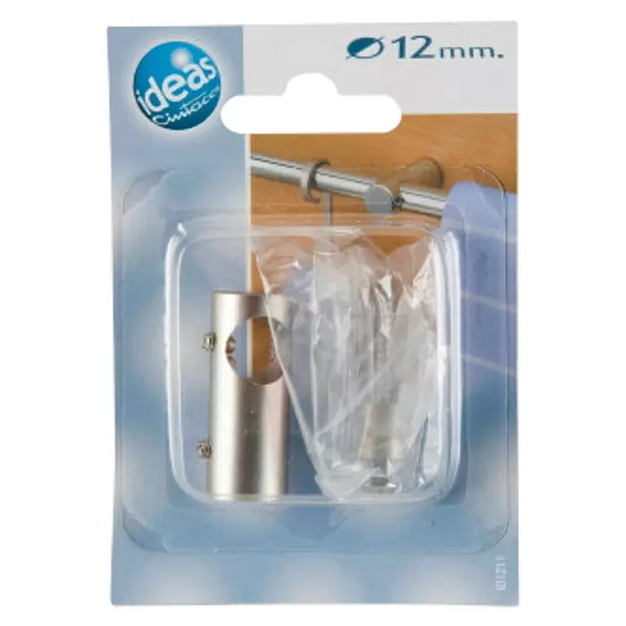 Soporte de pared Cilindro Central - Plata, Barras para las cortinas de Ø 12 mm, Largo: 4 cm - Vista frontal
