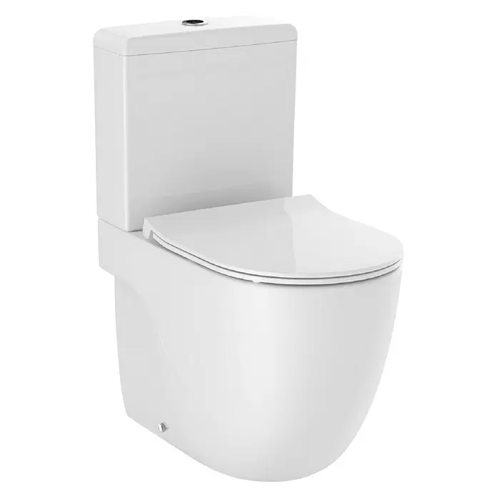 Roca Pack de WC Teras Rimless Touchless - Sin borde de descarga, Con esmalte antibacteriano, Salida dual, Blanco - Vista angular