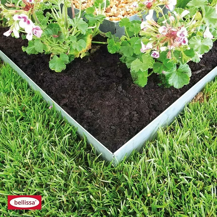 Bellissa Rasenkante Basic - 100 x 0,05 x 10 cm, Silber, Metall - Stimmungsaufnahme