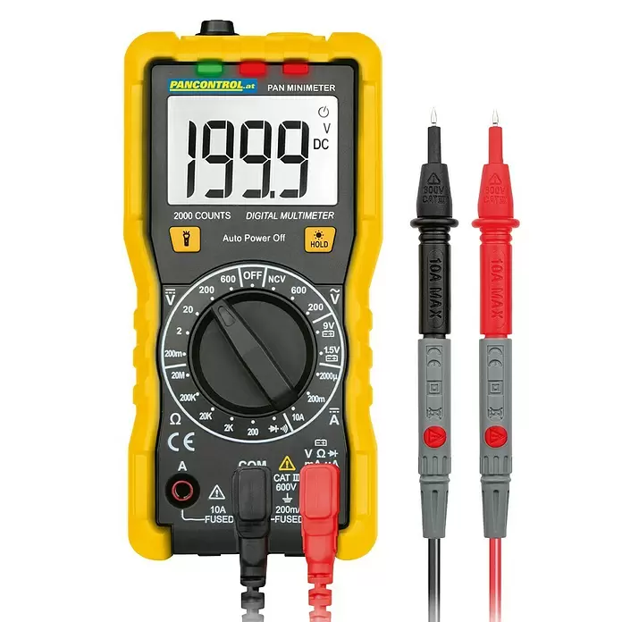 Pancontrol Kontaktloser Spannungsprüfer PAN Minimeter - 1-polig, Messbereich Wechselspannung: 100 mV - 600 V, Messbereich Gleichstrom: 0,1 µA - 10 A, CAT III 600 V - Vorderansicht