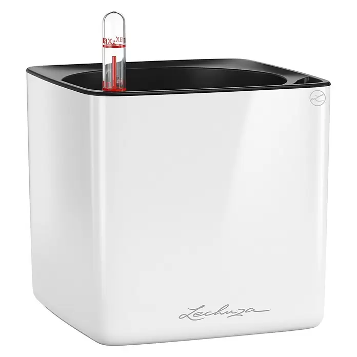 Lechuza Übertopf eckig Cube Glossy - Außenmaß (L x B x H): 14 x 14 x 13,5 cm, Kunststoff, Weiß, Hochglänzend - Diagonale Ansicht