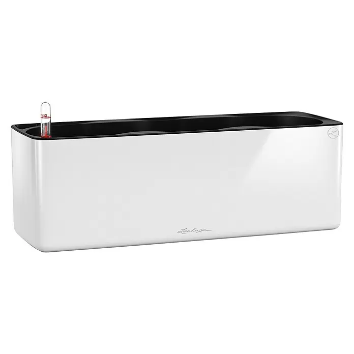 Lechuza Kräuterkasten Cube Glossy Triple - Außenmaß (L x B x H): 40 x 14 x 13,5 cm, Kunststoff, Weiß, Hochglänzend - Diagonale Ansicht