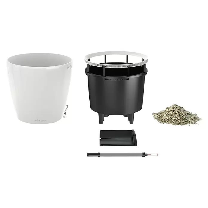 Lechuza Pflanztopf CLASSICO Premium LS - Außenmaß (Ø x H): 36 x 32,5 cm, Kunststoff, Weiß - Diagonale Ansicht