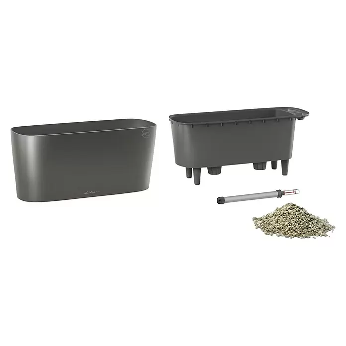 Lechuza Pflanzkasten Delta 20 - Außenmaß (L x B x H): 15 x 40 x 18 cm, Kunststoff, Anthrazit metallic - Diagonale Ansicht