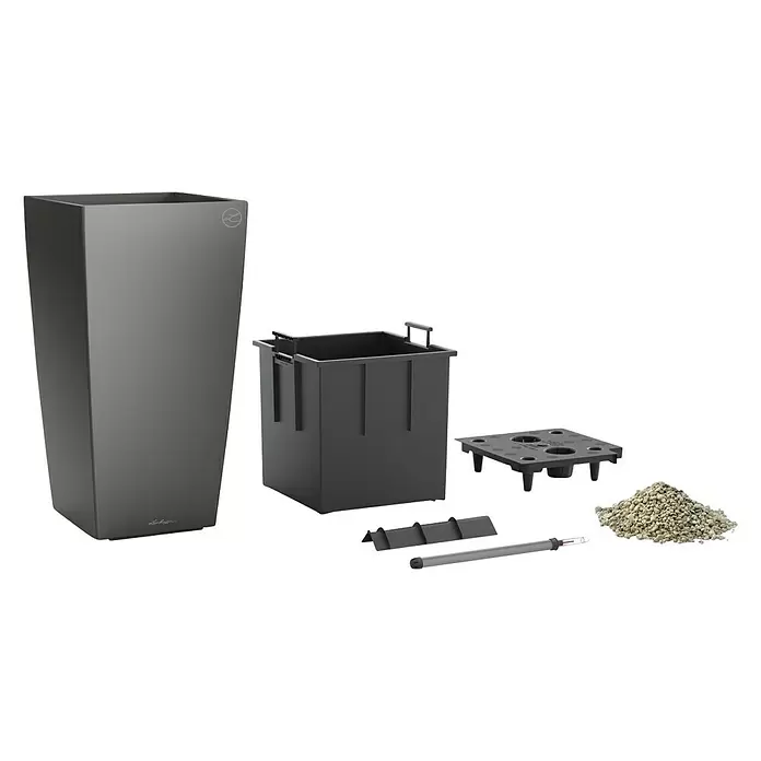 Lechuza Pflanzsäule eckig Cubico Premium - Außenmaß (L x B x H): 39,5 x 39,5 x 75,5 cm, Kunststoff, Anthrazit metallic - Diagonale Ansicht