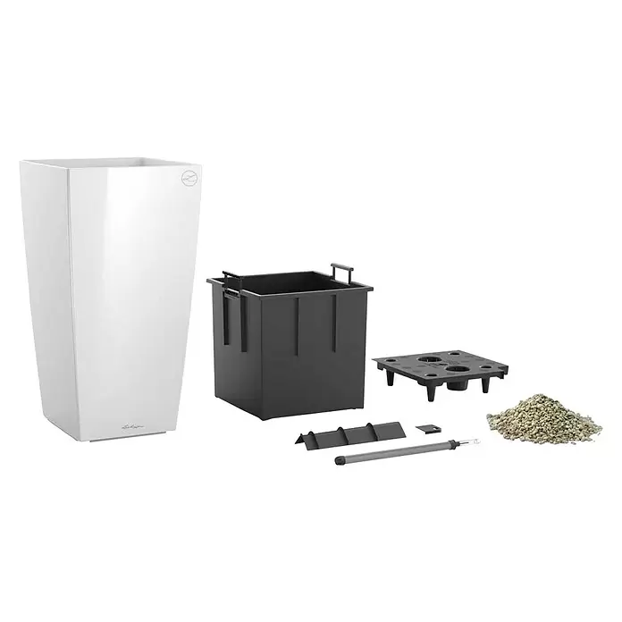 Lechuza Pflanzsäule eckig Cubico Premium - Außenmaß (L x B x H): 39,5 x 39,5 x 75,5 cm, Kunststoff, Weiß - Diagonale Ansicht