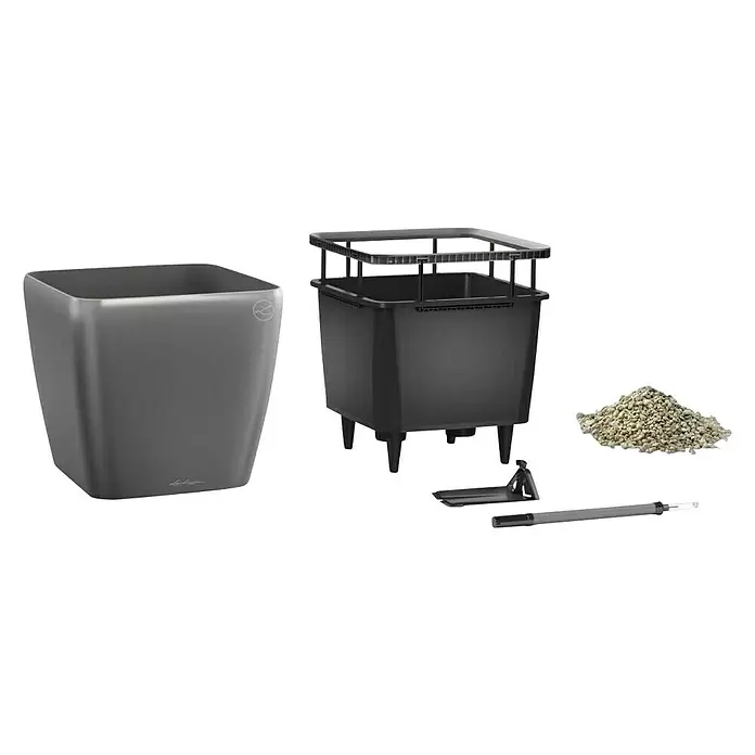 Lechuza Pflanztopf CLASSICO Premium LS - Außenmaß (Ø x H): 36 x 32,5 cm, Kunststoff, Anthrazit metallic - Diagonale Ansicht