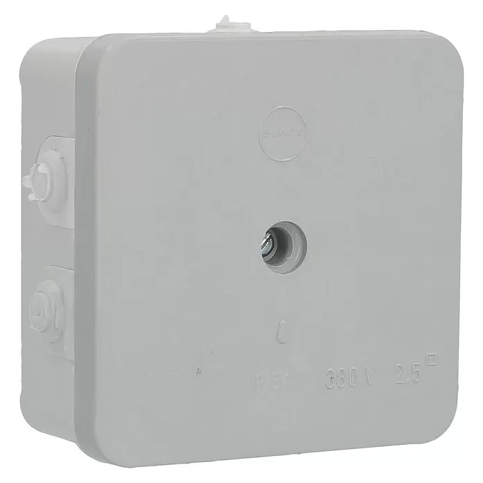 Feuchtraum-Abzweigdose - 72 x 72 x 35 mm, Grau, Aufputzmontage, 1 Stk., IP54 - Diagonale Ansicht