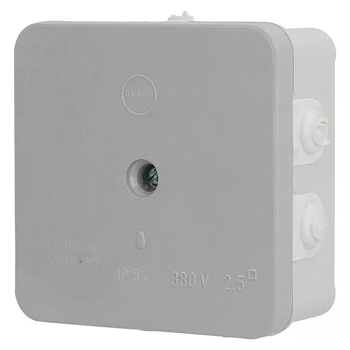 Feuchtraum-Abzweigdose - 72 x 72 x 35 mm, Grau, Aufputzmontage, 1 Stk., IP54 - Diagonale Ansicht