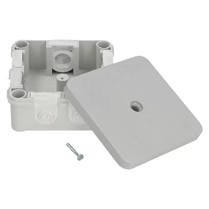 Feuchtraum-Abzweigdose - 72 x 72 x 35 mm, Grau, Aufputzmontage, 1 Stk., IP54 - Diagonale Ansicht