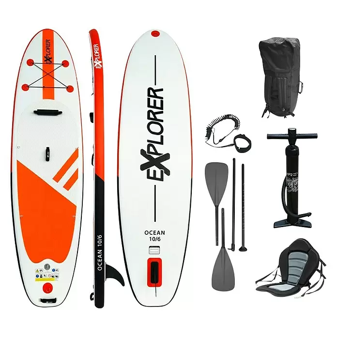 Explorer SUP-Board-Set Ocean 10.6 - L x B x H: 320 x 84 x 12,7 cm, Nutzlast: 130 kg, Aufblasbar, Orange/Weiß - Vorderansicht