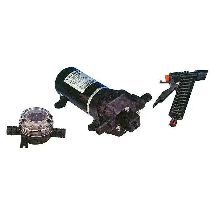 Bomba de agua a presión Flojet - Capacidad de bombeo máx.: 17 l/min, 2,8 bar, 12 V - Vista angular