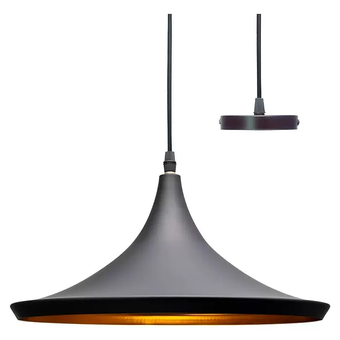 Alverlamp Lámpara colgante redonda circular Plana - 60 W, Ø x Al: 36 x 19 cm, Negro, Negro, E27 - Vista frontal