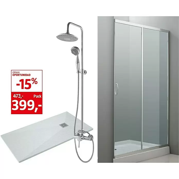 Set mampara de ducha Jade + plato Terra + combinado Astro - 3 pzs. - Foto ambiente