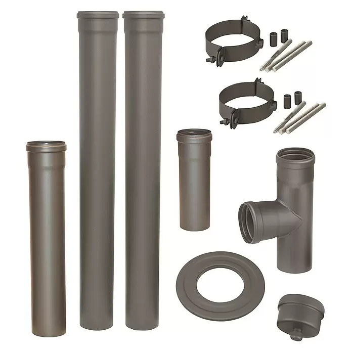 Convesa Pelletkachelpijpset 80 mm - Diameter: 80 mm, Mat Zwart - Vooraanzicht