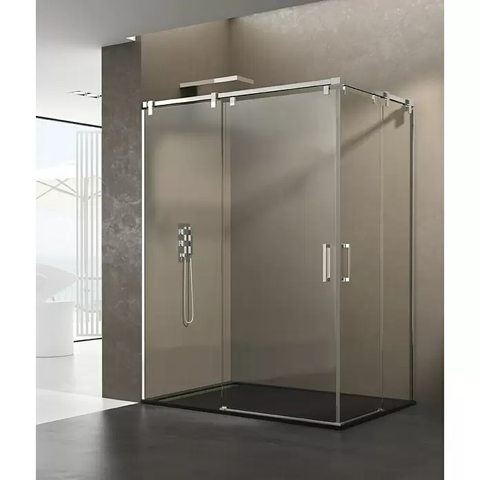 GME Mampara de ducha esquinera Futura Angular - L x An x Al: 80 x 80 x 200 cm, Vidrio transparente, Espesor: 6 mm, Inox - Foto ambiente