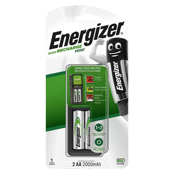 Energizer Cargador Mini - 2 pilas Mignon (AA), 2.000 mAh - Vista frontal