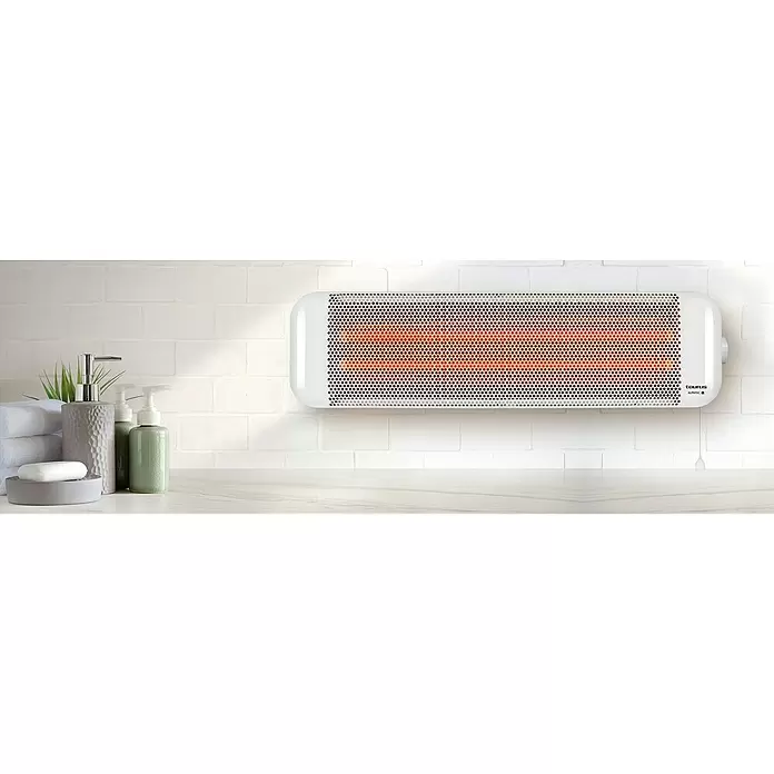 Taurus Estufa de cuarzo Bagno 2Q - 1.200 W, 9,6 x 61 x 16 cm, Blanco - Foto ambiente