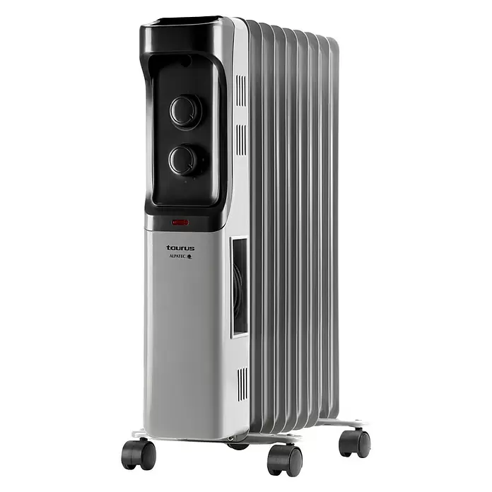 Taurus Radiador de aceite Dakar - 2.000 W, Plateado/Negro, 23,5 x 39,7 x 58,5 cm - Vista angular