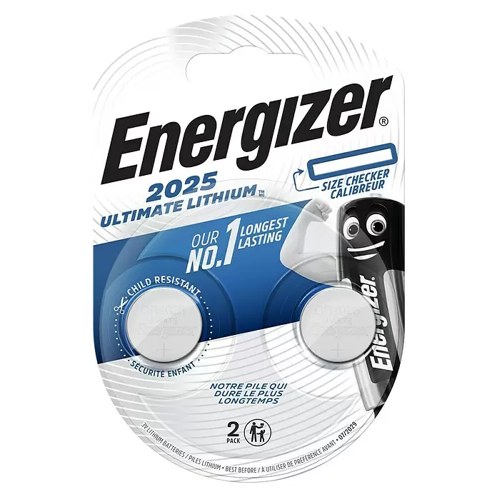 Energizer Ultimate Lithium Knopfzelle - Lithium, CR2025, 3 V, 2 Stk. - Vorderansicht