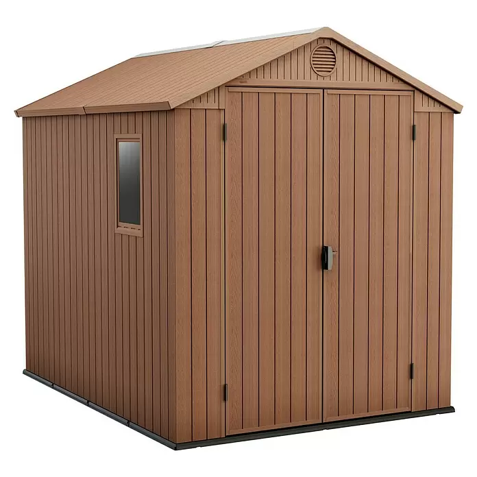Keter Spremište Darwin Garden House - Vanjska širina uklj. krovni prevjes: 244 cm, Vanjska dubina uklj. krovni prevjes: 190 cm, Plastika, Baza: 4,14 m² - Dijagonalni pogled