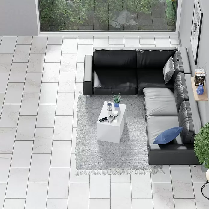 Feinsteinzeugfliese Marmi Statuario - 30 x 60 cm, Weiß, Glänzend - Stimmungsaufnahme