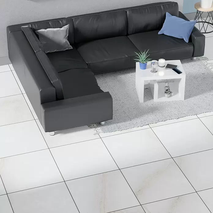 Feinsteinzeugfliese Marmi Statuario - 60 x 60 cm, Weiß, Glänzend - Stimmungsaufnahme