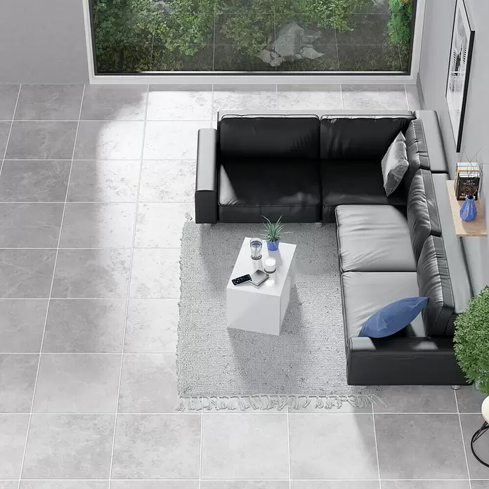 Feinsteinzeugfliese Bayona Silver - 60 x 60 cm, Grau, Glänzend - Stimmungsaufnahme