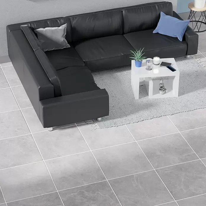 Feinsteinzeugfliese Bayona Silver - 60 x 60 cm, Grau, Glänzend - Stimmungsaufnahme